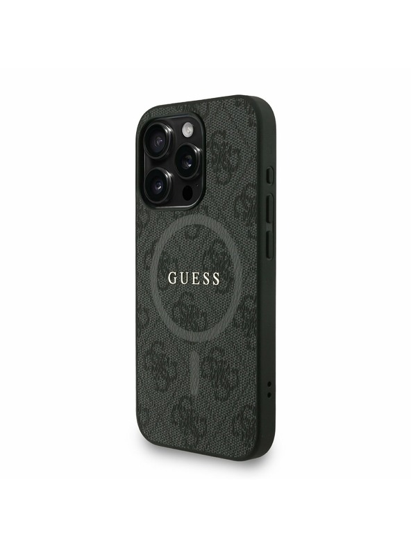 Guess Guess PU Piele 4G Inel Colorat Curea MagSafe Carcasă Spate pentru iPhone 15 Pro Negru
