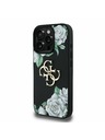 Guess Guess PU Grained Trandafiri 4G Metal Logo Carcasă Spate pentru iPhone 16 Pro Negru