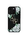 Guess Guess PU Grained Trandafiri 4G Metal Logo Carcasă Spate pentru iPhone 16 Pro Negru