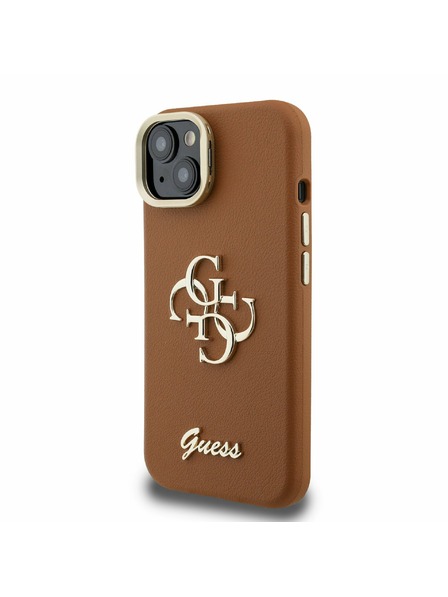 Guess Guess PU Grained 4G Logo Stand Carcasă Spate pentru iPhone 15 Maro