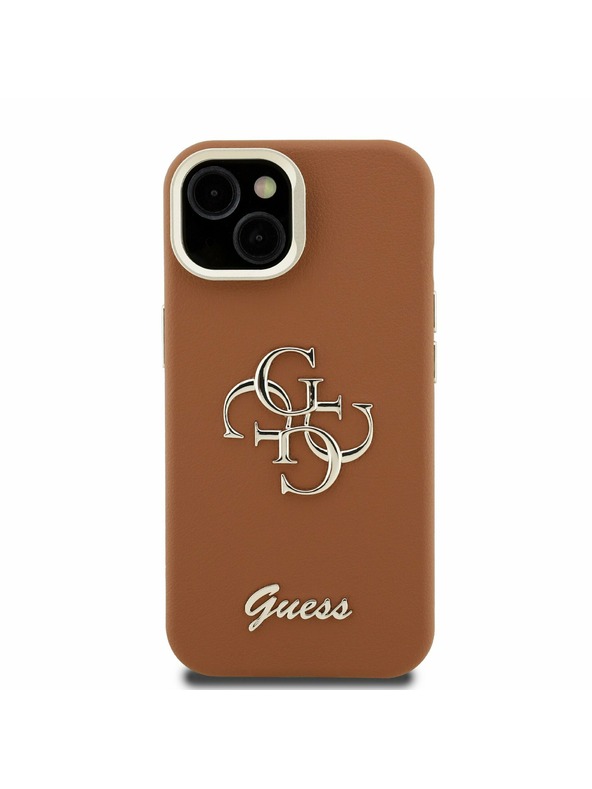 Guess Guess PU Grained 4G Logo Stand Carcasă Spate pentru iPhone 15 Maro
