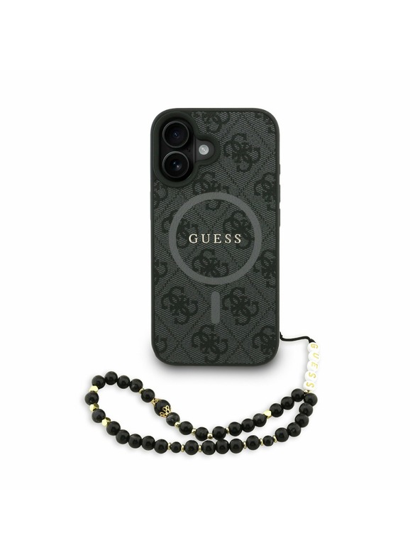 Guess Guess PU Piele 4G Inel Colorat Curea MagSafe Carcasă Spate pentru iPhone 16 Negru