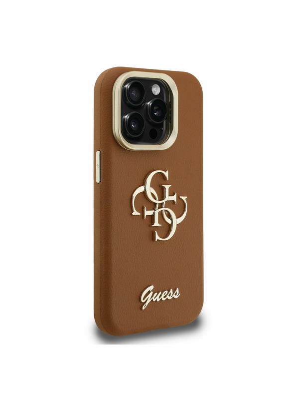 Guess Guess PU Grained 4G Logo Stand Carcasă Spate pentru iPhone 15 Pro Max Maro