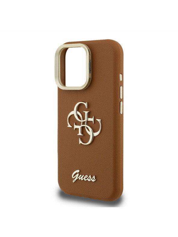 Guess Guess PU Grained 4G Logo Stand Carcasă Spate pentru iPhone 15 Pro Max Maro