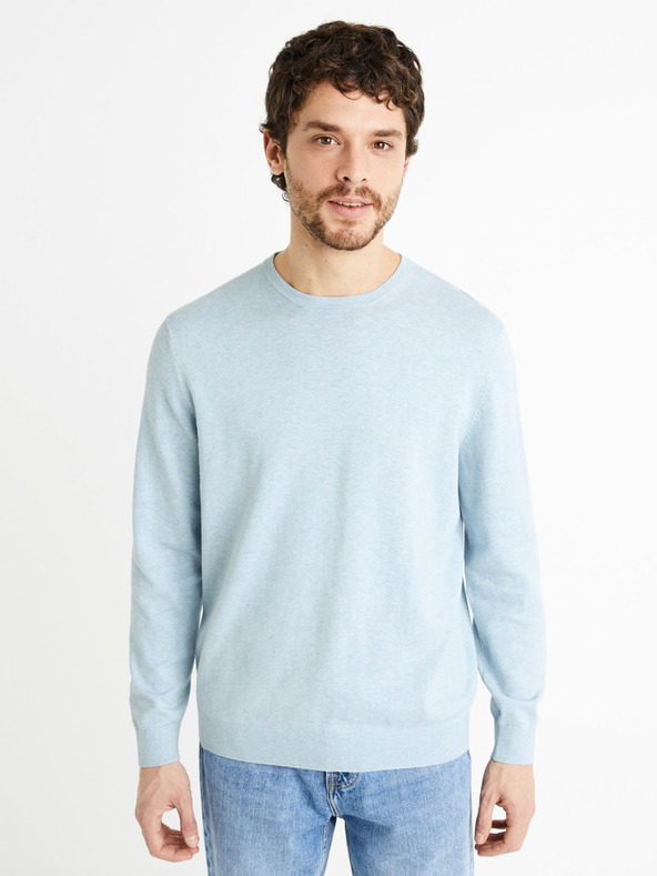 Celio Pulover basic albastru deschis pentru bărbați din bumbac Celio Decoton