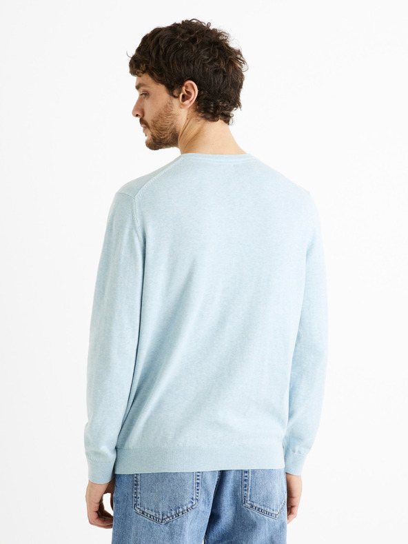 Celio Pulover basic albastru deschis pentru bărbați din bumbac Celio Decoton