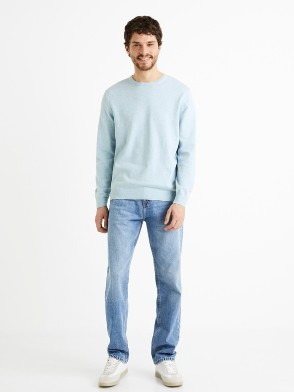 Celio Pulover basic albastru deschis pentru bărbați din bumbac Celio Decoton