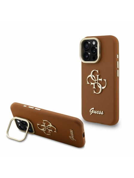 Guess Guess PU Grained 4G Logo Stand Carcasă Foto pentru iPhone 15 Pro Maro