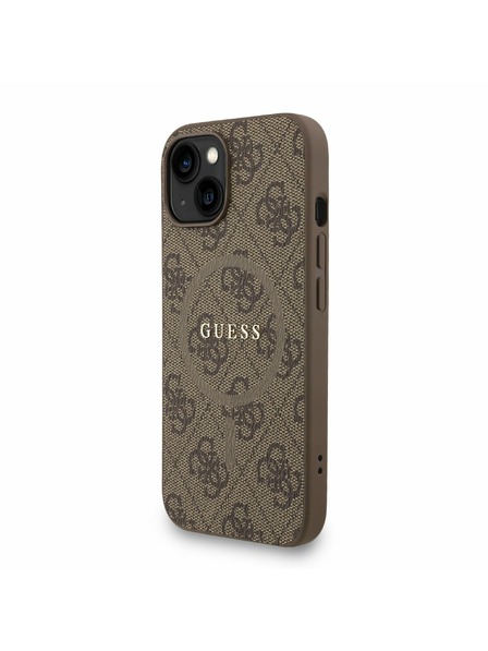 Guess Guess PU Piele 4G Inel Colorat Curea MagSafe Carcasă Foto pentru iPhone 15 Maro