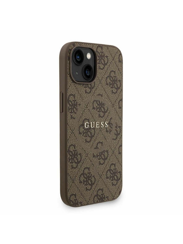 Guess Guess PU Piele 4G Inel Colorat Curea MagSafe Carcasă Foto pentru iPhone 15 Maro