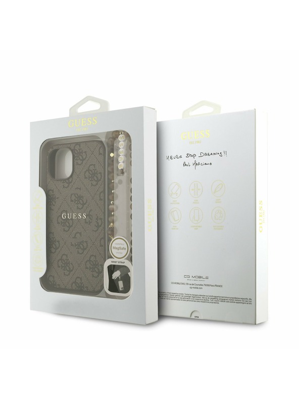 Guess Guess PU Piele 4G Inel Colorat Curea MagSafe Carcasă Foto pentru iPhone 15 Maro