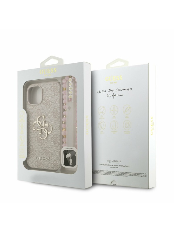 Guess Guess PU 4G Metal Logo Curea Carcasă Foto pentru iPhone 15 Roz
