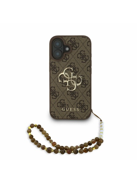 Guess Guess PU 4G Metal Logo Curea Carcasă Foto pentru iPhone 16 Maro