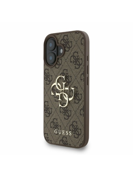 Guess Guess PU 4G Metal Logo Curea Carcasă Foto pentru iPhone 16 Maro
