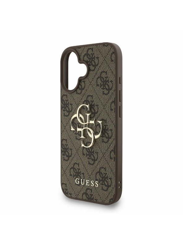 Guess Guess PU 4G Metal Logo Curea Carcasă Foto pentru iPhone 16 Maro
