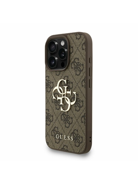 Guess Guess PU 4G Metal Logo Curea Carcasă Foto pentru iPhone 16 Pro Maro