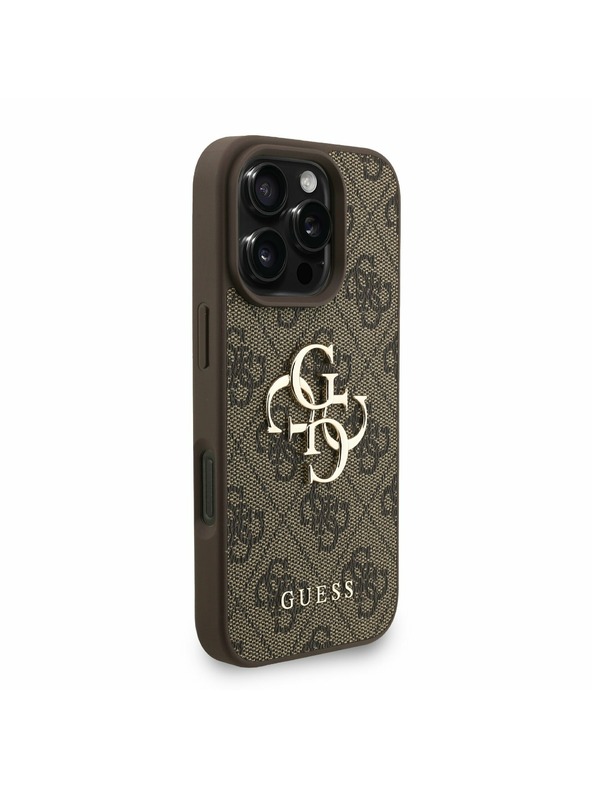 Guess Guess PU 4G Metal Logo Curea Carcasă Foto pentru iPhone 16 Pro Maro