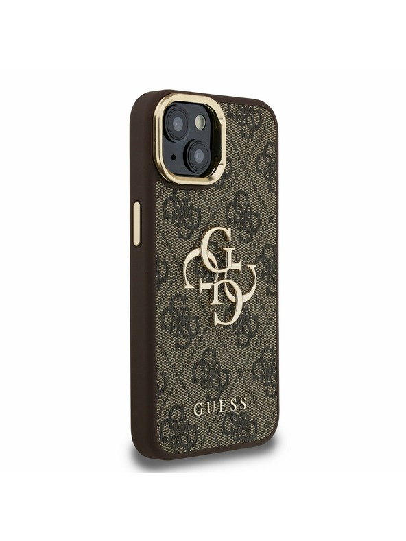 Guess Guess PU 4G Metal Logo Stand Carcasă Foto pentru iPhone 13 Maro