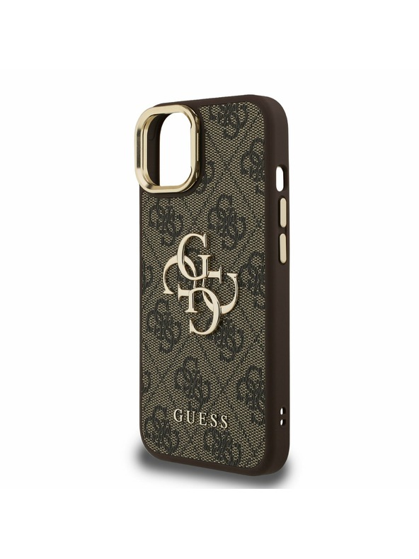Guess Guess PU 4G Metal Logo Stand Carcasă Foto pentru iPhone 13 Maro