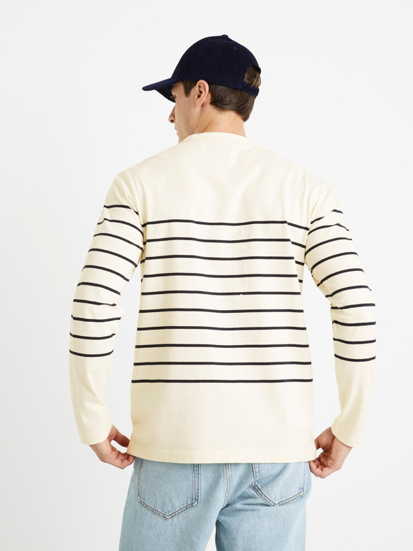 Celio Tricou cu dungi crem pentru bărbați Celio Veboxmlr