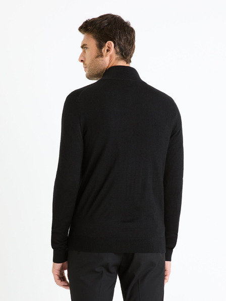 Celio Cardigan bărbătesc negru cu fermoar din amestec de lână Celio Fecardinos