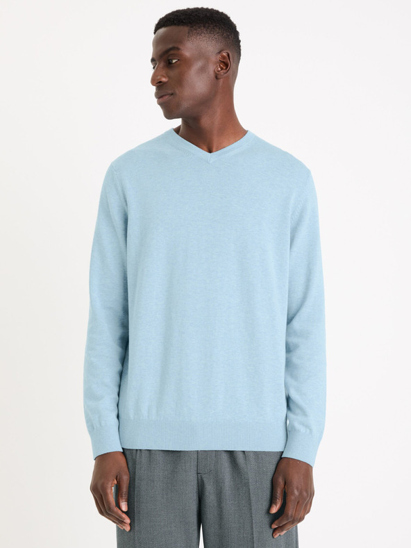 Celio Pulover basic albastru deschis pentru bărbați Celio Decotonv