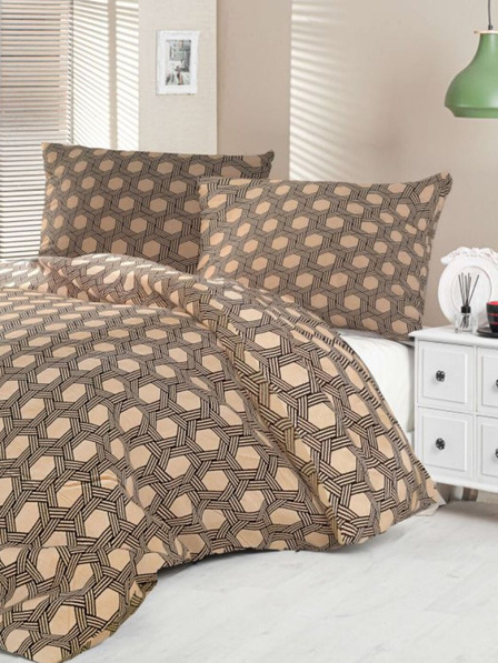 Kvalitex Lenjerie de pat din satin francez Luxury Collection 1+2, 240x200, 70x90cm Carero bej Kvalitex