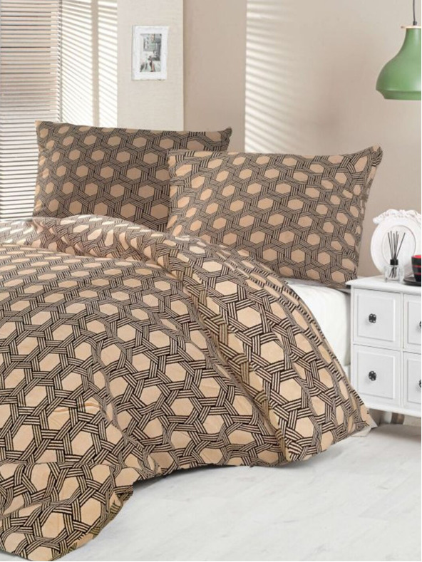 Kvalitex Lenjerie de pat din satin francez Luxury Collection 1+2, 240x200, 70x90cm Carero bej Kvalitex