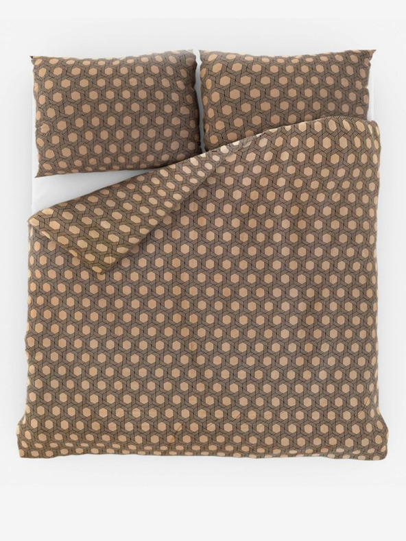 Kvalitex Lenjerie de pat din satin francez Luxury Collection 1+2, 240x200, 70x90cm Carero bej Kvalitex