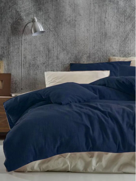 Kvalitex Lenjerie de pat în stil francez din muselină 240x220, 70x90cm albastru închis Kvalitex