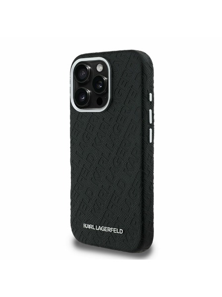 Karl Lagerfeld Karl Lagerfeld Grained PU Repeated Logo MagSafe Carcasă Spate pentru iPhone 16 Pro Negru