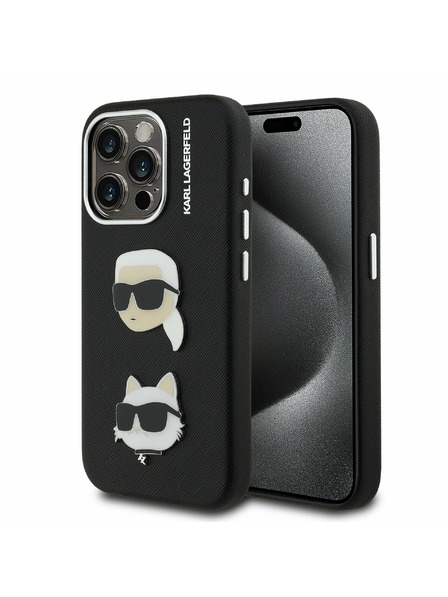 Karl Lagerfeld Karl Lagerfeld Grained PU K&CH Heads Carcasă Spate pentru iPhone 15 Pro Negru