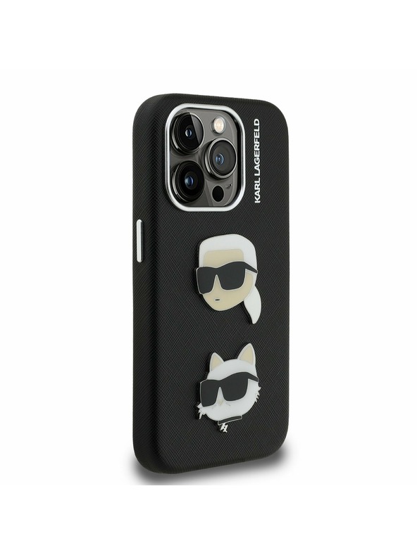 Karl Lagerfeld Karl Lagerfeld Grained PU K&CH Heads Carcasă Spate pentru iPhone 15 Pro Negru