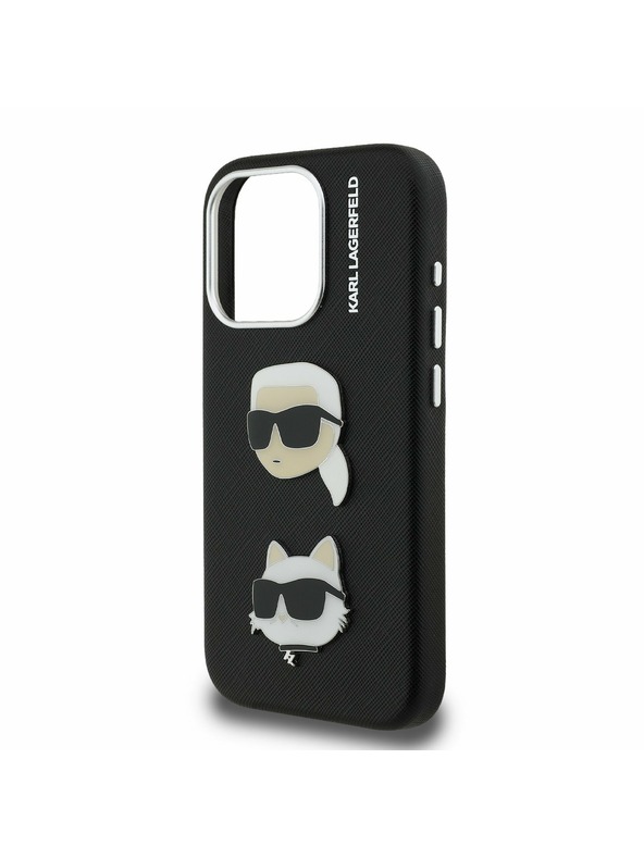 Karl Lagerfeld Karl Lagerfeld Grained PU K&CH Heads Carcasă Spate pentru iPhone 15 Pro Negru
