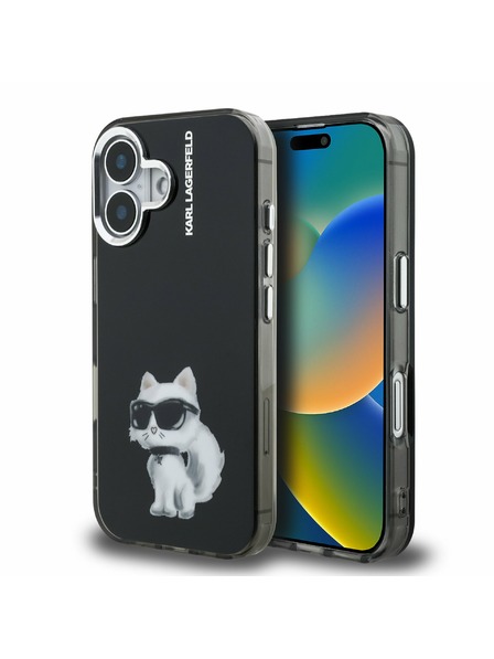 Karl Lagerfeld Karl Lagerfeld IML Aquarelle Choupette Carcasă Spate pentru iPhone 16 Negru