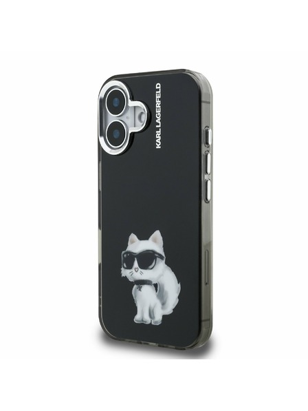Karl Lagerfeld Karl Lagerfeld IML Aquarelle Choupette Carcasă Spate pentru iPhone 16 Negru