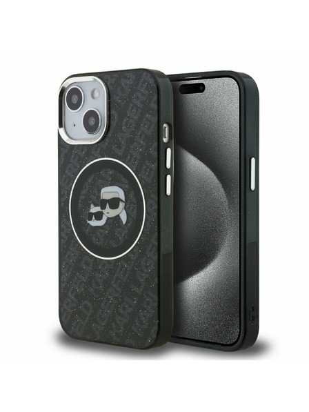 Karl Lagerfeld Karl Lagerfeld IML K&CH Heads Repeated Logo MagSafe Carcasă Spate pentru iPhone 15 Negru