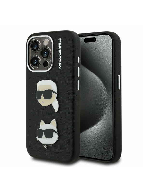 Karl Lagerfeld Karl Lagerfeld Grained PU K&CH Heads Carcasă Spate pentru iPhone 15 Pro Max Negru