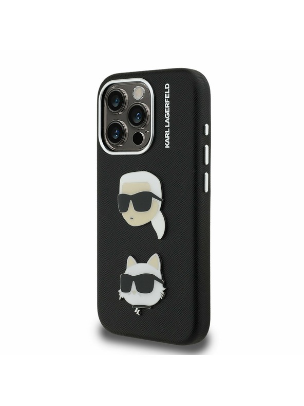Karl Lagerfeld Karl Lagerfeld Grained PU K&CH Heads Carcasă Spate pentru iPhone 15 Pro Max Negru