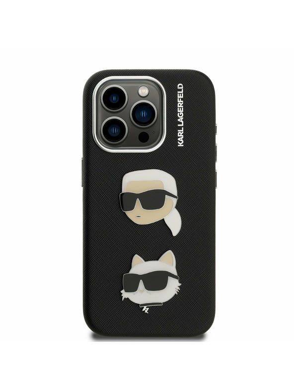 Karl Lagerfeld Karl Lagerfeld Grained PU K&CH Heads Carcasă Spate pentru iPhone 15 Pro Max Negru