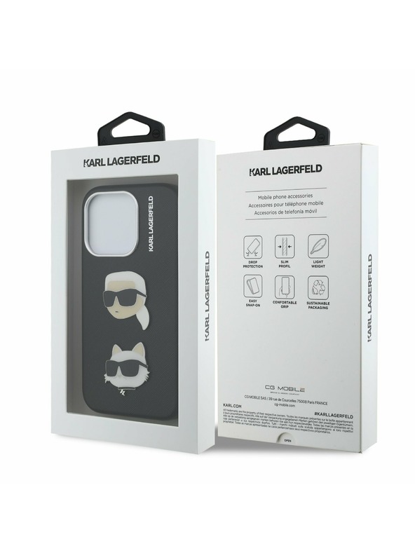 Karl Lagerfeld Karl Lagerfeld Grained PU K&CH Heads Carcasă Spate pentru iPhone 15 Pro Max Negru
