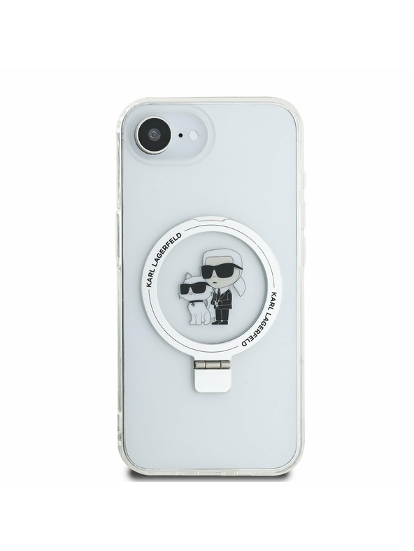 Karl Lagerfeld Karl Lagerfeld Ringstand Karl and Choupette MagSafe Carcasă Spate pentru iPhone 16e Alb