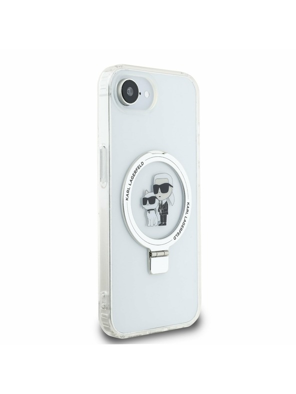 Karl Lagerfeld Karl Lagerfeld Ringstand Karl and Choupette MagSafe Carcasă Spate pentru iPhone 16e Alb