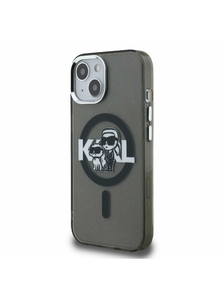 Karl Lagerfeld Karl Lagerfeld IML Glitter Karl and Choupette Sketch MagSafe Carcasă Spate pentru iPhone 15 Negru