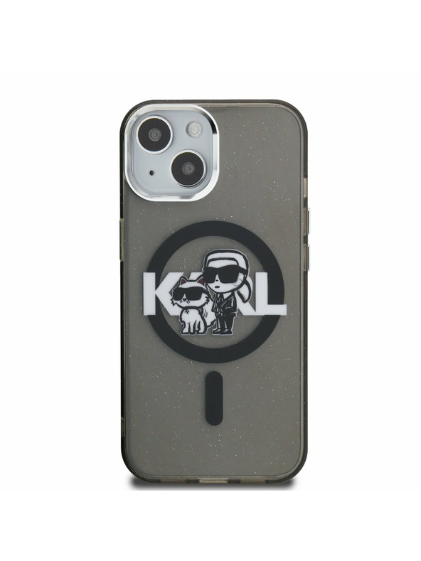 Karl Lagerfeld Karl Lagerfeld IML Glitter Karl and Choupette Sketch MagSafe Carcasă Spate pentru iPhone 15 Negru