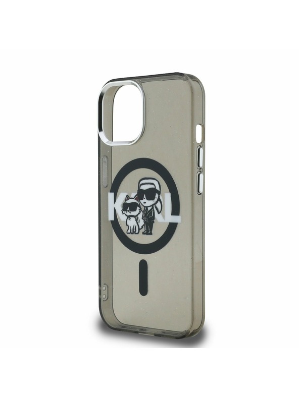Karl Lagerfeld Karl Lagerfeld IML Glitter Karl and Choupette Sketch MagSafe Carcasă Spate pentru iPhone 15 Negru