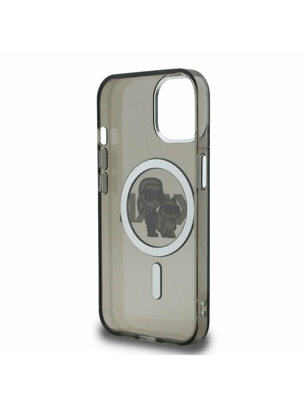 Karl Lagerfeld Karl Lagerfeld IML Glitter Karl and Choupette Sketch MagSafe Carcasă Spate pentru iPhone 15 Negru