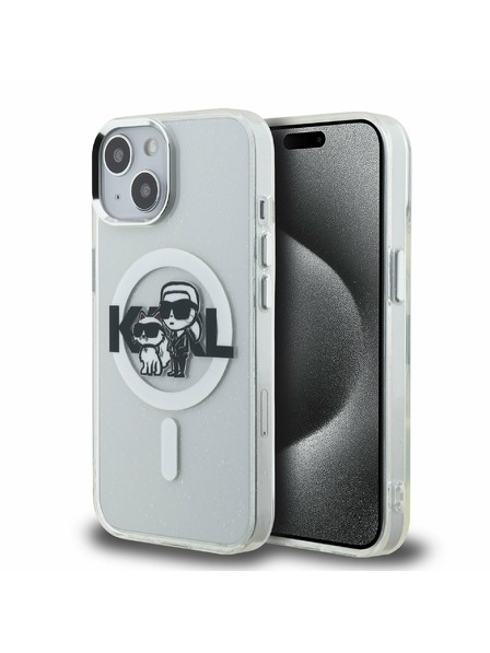 Karl Lagerfeld Karl Lagerfeld IML Sclipici Karl and Choupette Sketch MagSafe Carcasă spate pentru iPhone 15 Transparent