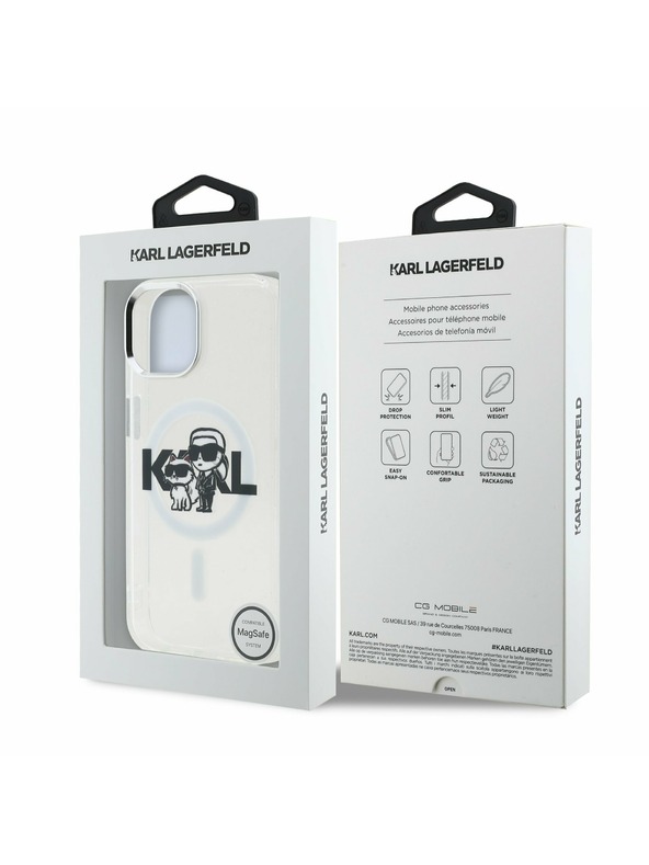 Karl Lagerfeld Karl Lagerfeld IML Sclipici Karl and Choupette Sketch MagSafe Carcasă spate pentru iPhone 15 Transparent