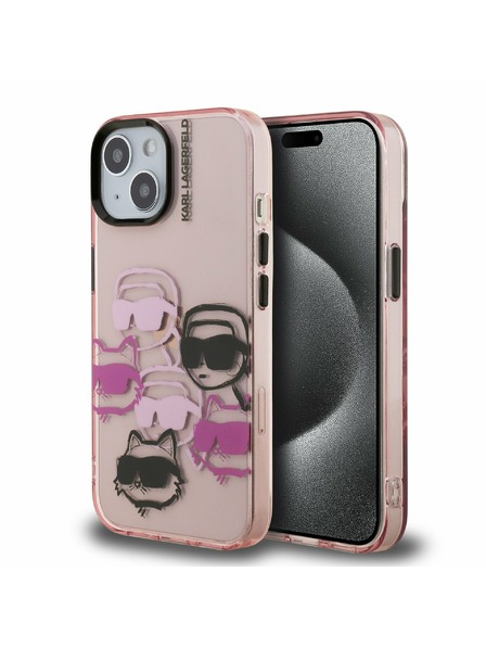 Karl Lagerfeld Karl Lagerfeld IML Multi K&CH Heads Carcasă spate pentru iPhone 15 Pink